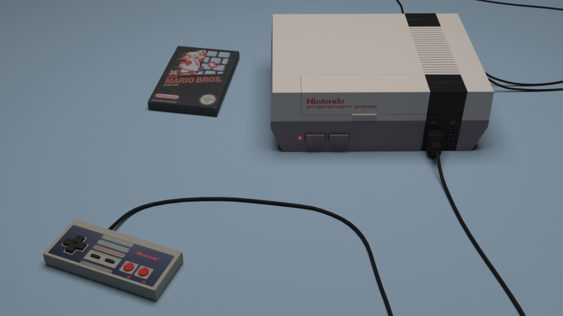 Nintendo Entertainment System and its controler 3D model
