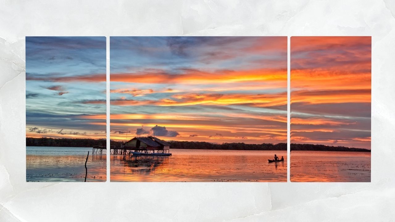 Triptych Wall Art Panoramic Lagoon Sunset